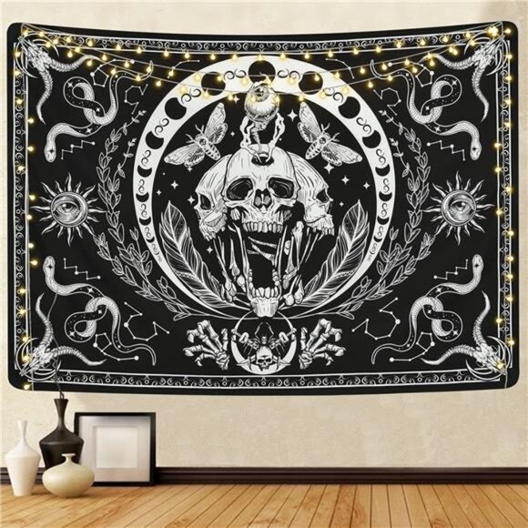 Skull Tapestry Black and White Tapestries Snake Tapestry Moth Tapestry Trippy - Picture 1 of 8